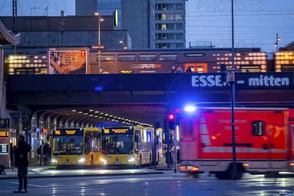 Essen main station, RRX local train, road subway, bus station, bus stops in Essen, North