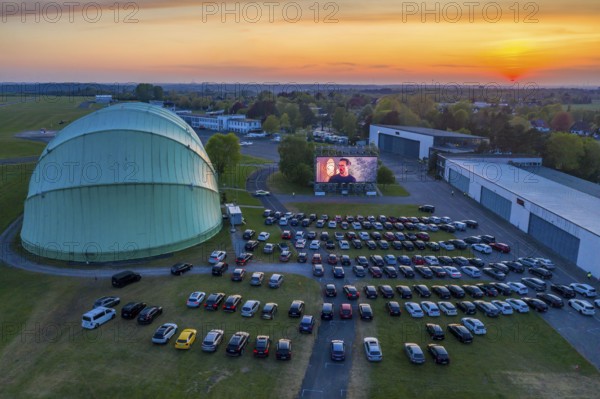 Drive-in cinema at Essen/Mülheim Airport Motor Movies, temporary film screening, at the WDL airship