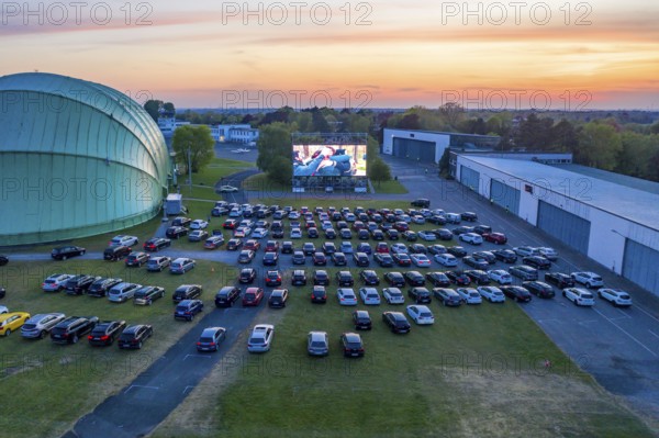 Drive-in cinema at Essen/Mülheim Airport Motor Movies, temporary film screening, at the WDL airship