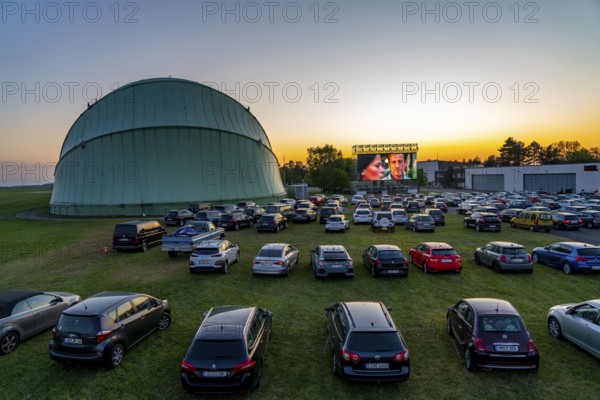 Drive-in cinema at Essen/Mülheim Airport Motor Movies, temporary film screening, at the WDL airship