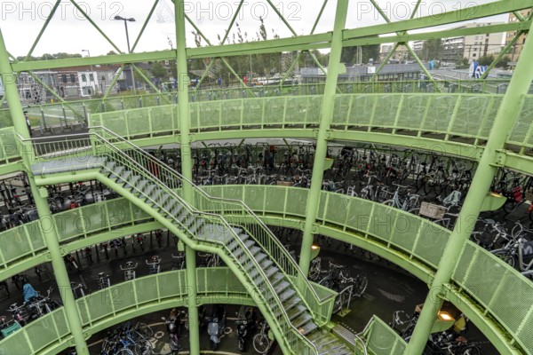 The Fiestappel, bicycle car park for over 900 bicycles, in a stylised apple shape, in Alphen aan