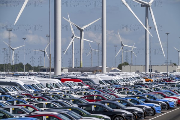 Storage area for new cars in the port of Vlissingen-Oost, vehicles are temporarily stored on over
