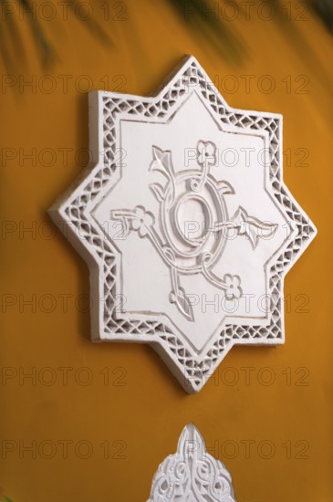 Moorish decor, ornament, Arabic, oriental, sign, symbol, star, shape, Majorelle Garden, wall, clay