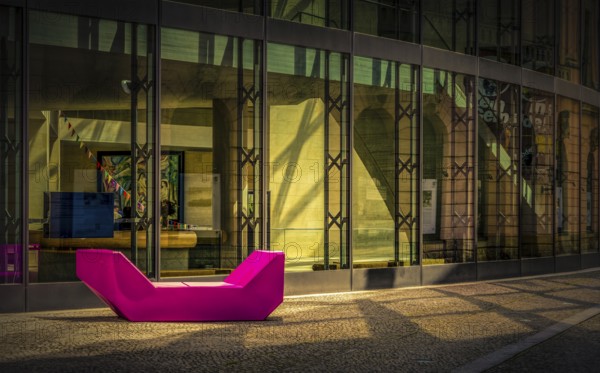 Plastic furniture in pink in front of the German Historical Museum, Berlin, Germany, Europe