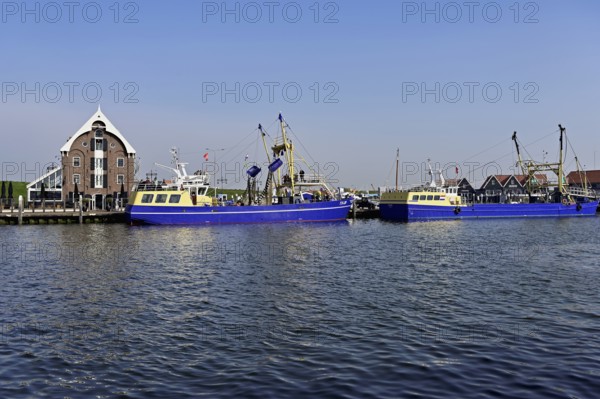 Fishing boat in the home harbour of the fishing fleet, Oudeschild, Texel, North Holland,