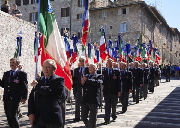 Pilgrimage procession of the fire brigade in Assisi, Umbria, Italy (for editorial use only)