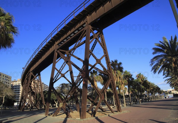 El Cable Inglés raised railway line, Almeria city, Spain built 1902-1904 for iron ore export