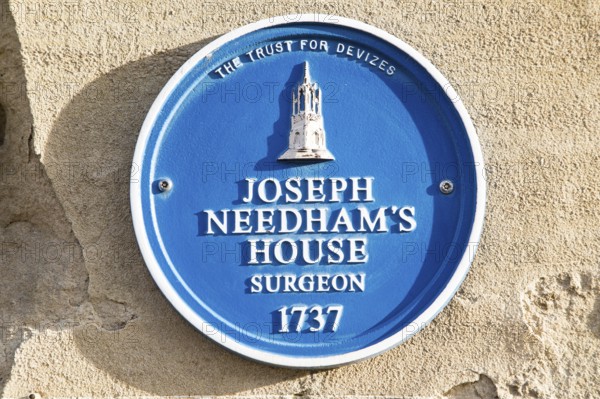 Joseph Needham House, surgeon, 1737, blue plaque the Trust for Devizes, Wiltshire, England, UK