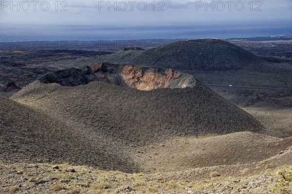 Volcanic landscape of the Fire Mountains, Montañas del Fuego, Timanfaya National Park, Lanzarote,