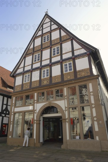 House with shop, Lemgo, North Rhine-Westphalia, Germany, Europe
