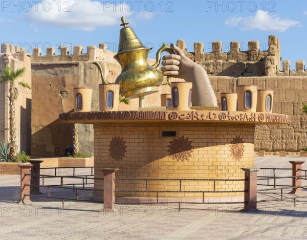 Large tea pot sculpture monument, Taroudant, Sous Valley, Morocco, north Africa, Africa