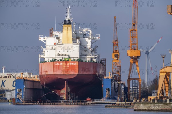 Lloyd Werft, dry dock, freighter Atlantic Journey, shipyard in the overseas harbour of Bremerhaven,
