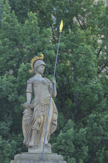 Minerva fountain with Minerva sculpture and lance, fountain, roman, goddess, mythology, cathedral