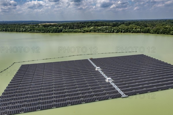 Germany's largest floating solar power plant on the Silbersee III, a quarry pond no longer used for