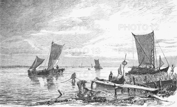 On the shore of the Curonian Spit, Curonian Lagoon, Kaliningrad Oblast, Russia, sailing boat,