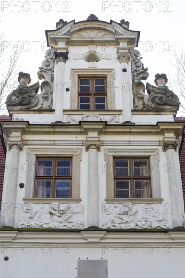 Detail of the gatehouse to the former manor in Dölitz, Leipzig, Saxony, Germany, Europe
