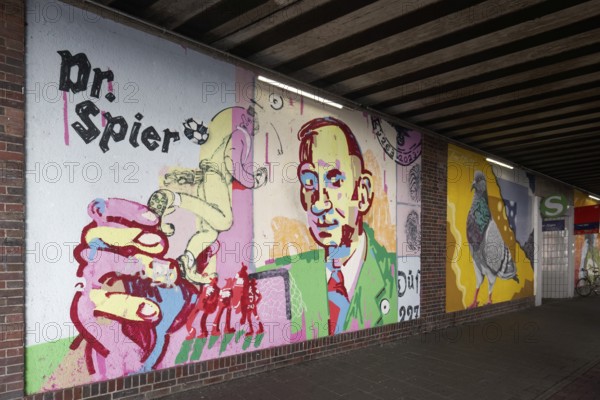 Portrait of the Jewish doctor Dr Spier, murdered in Auschwitz, mural in a subway by street artist