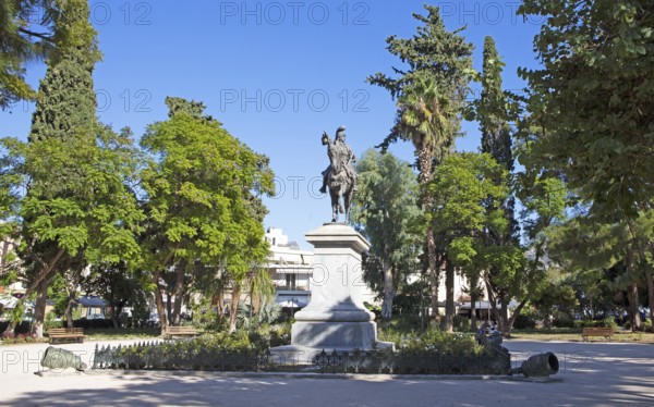 Equestrian monument in Kolokotronis Park, Nafplio, Argolis, Peloponnese, Greece, Europe