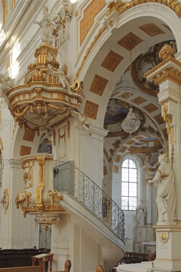 Magnificent pulpit with pulpit bonnet built in 1785 by the master builder Johann Michael fisherman,