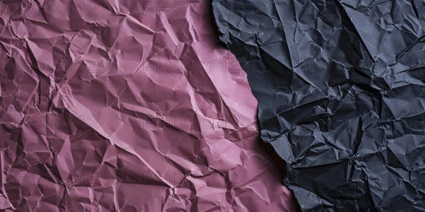 Black and pink crumbled paper banner. KI generiert, generiert, AI generated