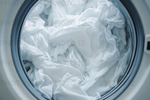 Close up of white clothes inside of washing machine. Generative Ai, AI generated