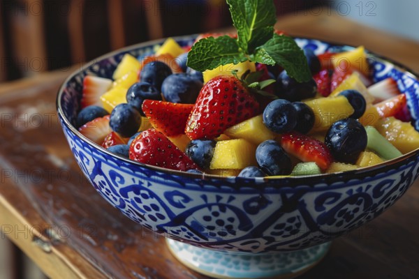 Colorful fruid salad in a bowl. Generative AI, AI generated