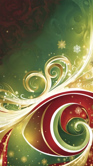 Abstract wallpaper illustration of Christmas symbols for gift cards, swirling shapes and lines, in