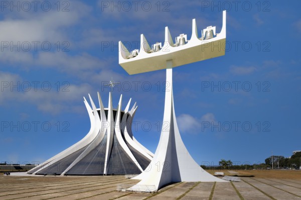 Roman Cathedral of Brasilia or Metropolitan Cathedral and Bell Tower, designed by Oscar Niemeyer,