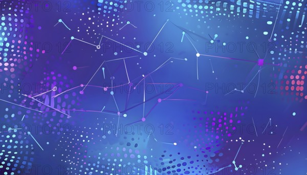 Artificial intelligence, lines, dots and pattern, vibrant blue and purple hues, abstract wallpaper