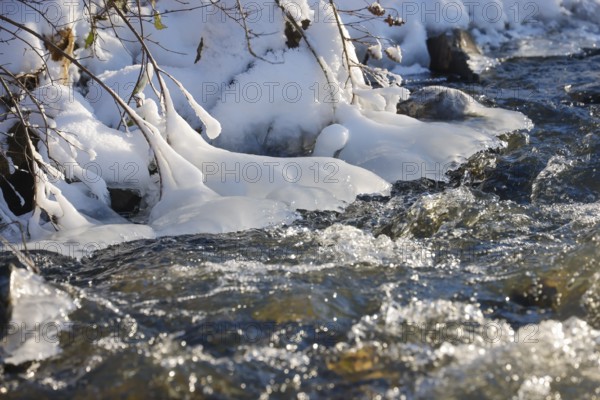 Dortmund, North Rhine-Westphalia, Germany - Sunny winter landscape in the Ruhr area, ice and snow