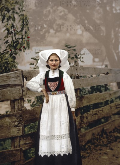 A Hardanger girl, Hardangerfjord, Norway, View from 1885, Historical, digitally restored