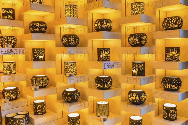 Tea lights in a stall at the Christmas market at St Stephen's Cathedral, Stephans-Platz, Vienna,