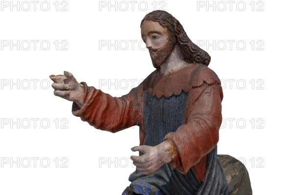 Christ on the palm donkey, on a white background, detail, wooden figure from around 1400, Museum