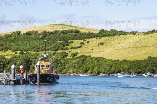 RNLI Salcombe Lifeboat Station boat in Salcombe, Kingsbridge Estuary, Batson Creek, Southpool