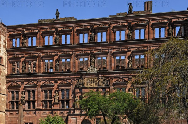 Ottheinrich's building of the Heidelberg castle ruins, destroyed in 1689, castle courtyard,