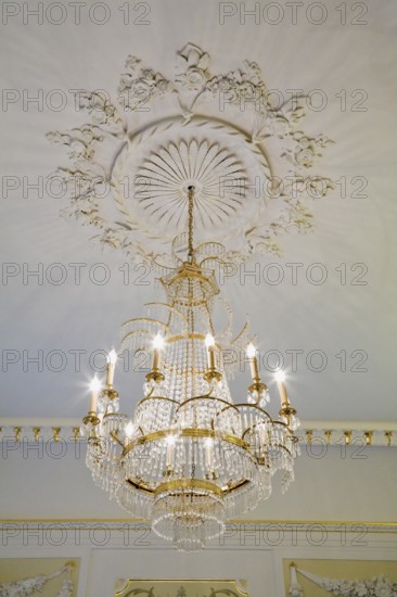 Lit candle style chandelier in the Frederic Chopin Museum building, Warsaw, Poland, Europe