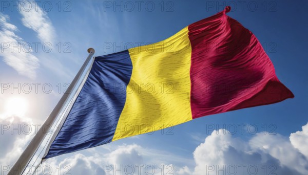 Flags, the national flag of Chad flutters in the wind