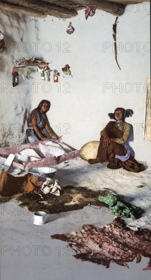 Women in Matate, Moki Pueblos, Hopi Indians, Arizona, USA, Historical, digitally restored
