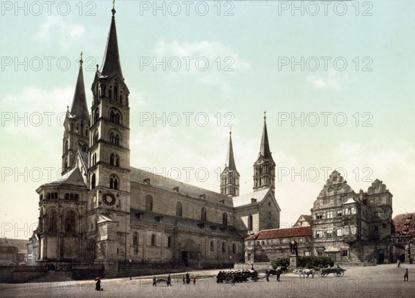 Cathedral and Old Court in Bamberg, Upper Franconia, Bavaria, Germany, 1890, Historical, digitally
