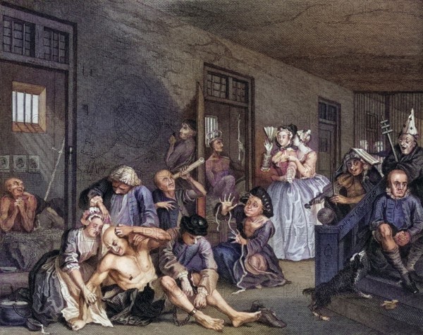 Die Fortschrittsszene der Rakes in Bedlam, The Rakes Progress Scene in Bedlam From the original