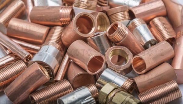 Material, metal, copper, a large quantity of copper fittings and pipe sections