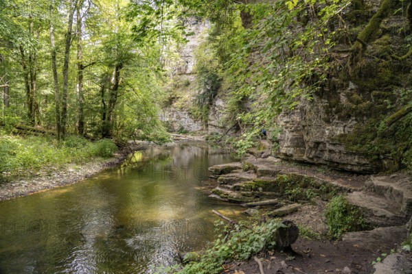 Rock face and the river Wutach in the Wutach Gorge, Black Forest, Baden-Württemberg, Germany,
