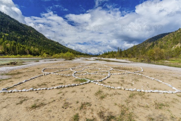 Isar valley nature conservancy area. The wild Isar river flows through its gravel bed past