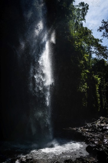 Tiu Kelep waterfall in backlight, nature, landscape, flowing, river, fresh, clear, clean,