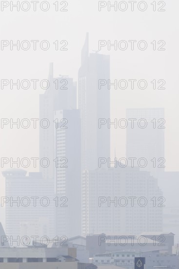 View from Golden Mount through smoky, poor visibility, high humidity to the skyline of Bangkok,