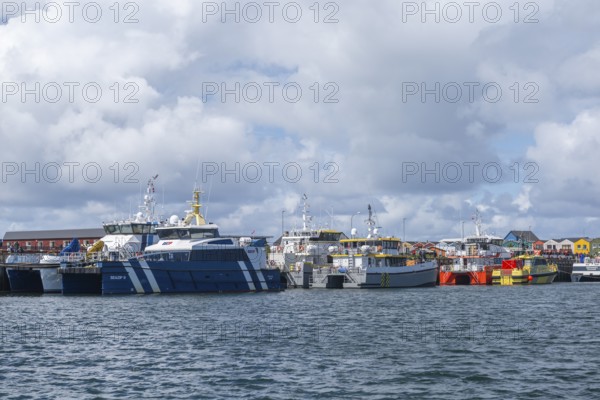 Supply vessels for offshore wind turbines, catamarans, offshore island of Helgoland, North Sea,
