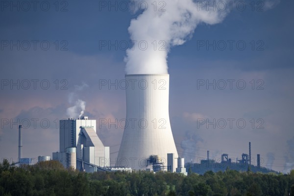 View of the STEAG coal-fired power plant Walsum, Block 10, cooling tower, parts of the Thyssenkrupp