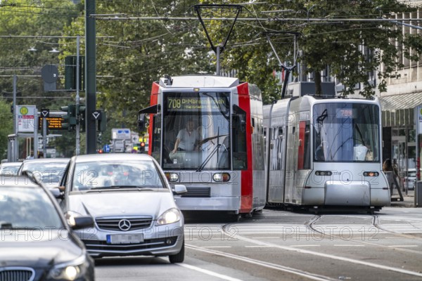 Local transport, Rheinbahn trams, on Graf-Adolf-Straße, North Rhine-Westphalia, Germany, Europe