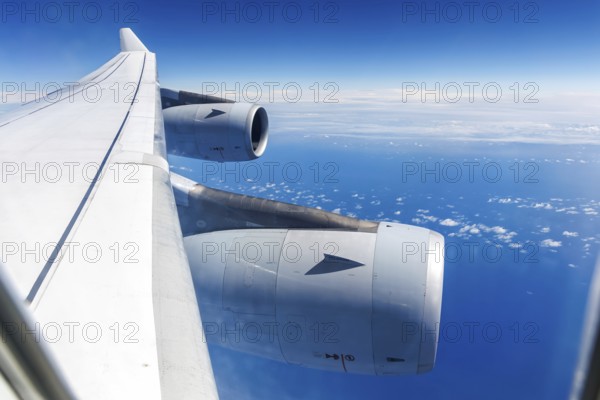 A Lufthansa Airbus A340-300 aircraft after take-off in Frankfurt, Germany, Europe