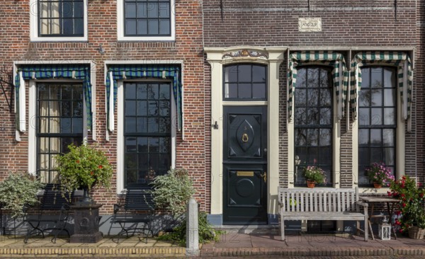 Facade of historic houses in the town of Blokzijl, province of Overijssel, Netherlands